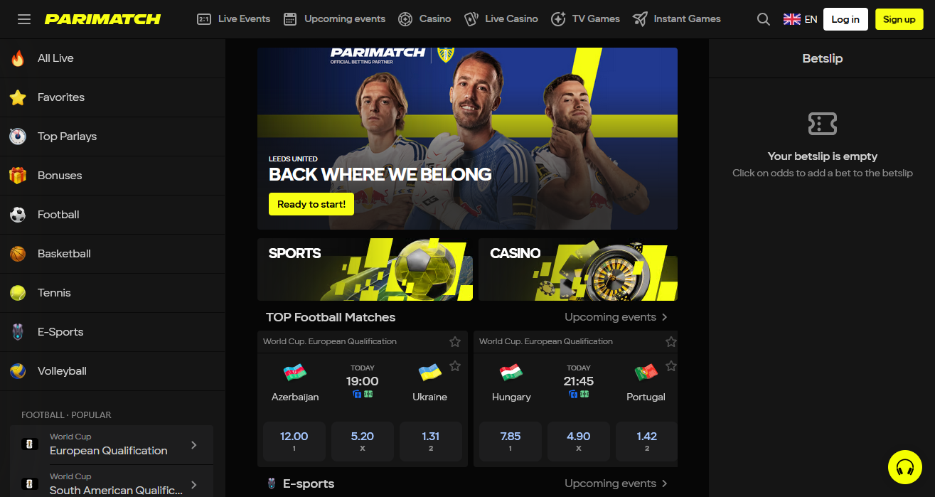 Homepage ufficiale di Parimatch Italia